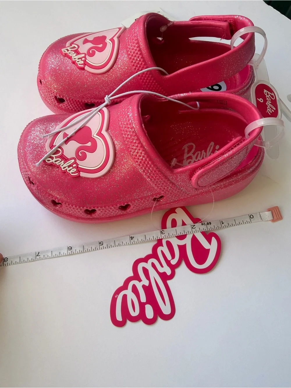 Barbie Glitter Heart Logo Slip-On Clogs in Bright Pink